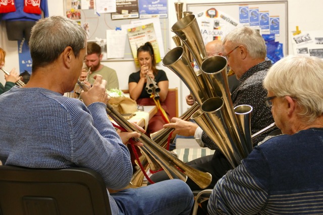 Die Schalmeiengruppe des Radsportvereins Wallbach bei der Probe | Foto: Lukas Müller Die Schalmeiengruppe des Radsportvereins Wallbach bei der Probe | Foto: Lukas Müller