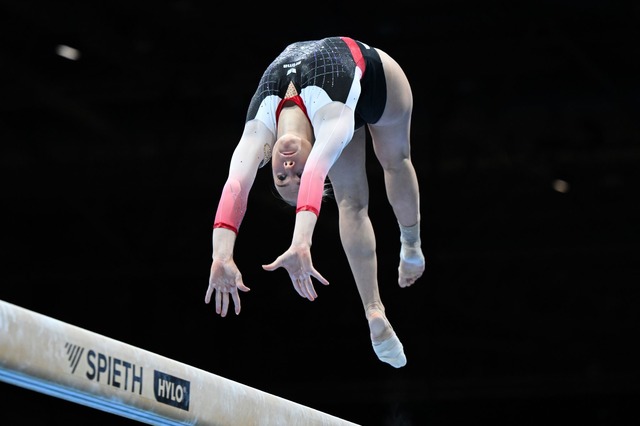 War beste Deutsche am Schwebebalken: Lea Marie Quaas.  | Foto: Marijan Murat/dpa