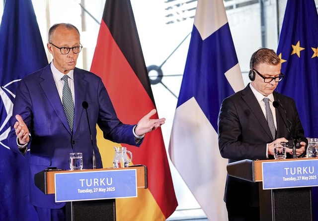 Bundeskanzler Friedrich Merz und der f...dent Petteri Orpo am Dienstag in Turku | Foto: Kay Nietfeld (dpa) Bundeskanzler Friedrich Merz und der f...dent Petteri Orpo am Dienstag in Turku | Foto: Kay Nietfeld (dpa)
