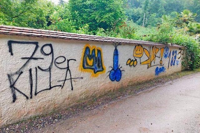 Historische Mauer in Liel beschmiert