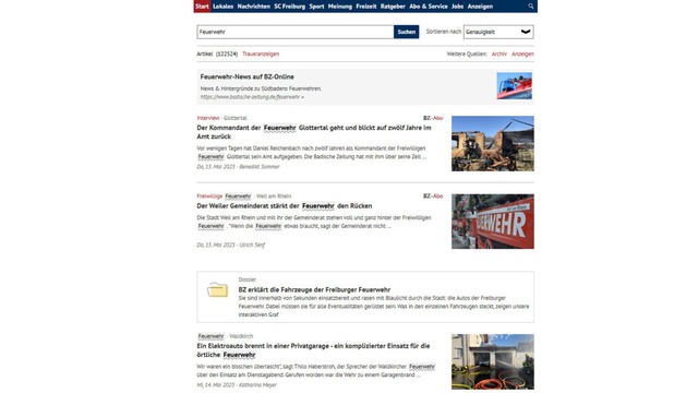 Blitzschnell, übersichtliche Trefferli...Suchfunktion grundlegend überarbeitet. | Foto: Screenshot: bz Blitzschnell, übersichtliche Trefferli...Suchfunktion grundlegend überarbeitet. | Foto: Screenshot: bz