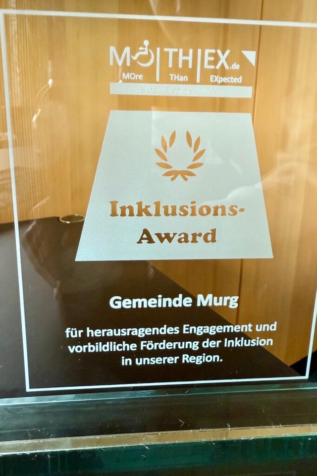 Die Gemeinde Murg hat den Inklusionsaward bekommen. | Foto: Gemeindeverwaltung Murg Die Gemeinde Murg hat den Inklusionsaward bekommen. | Foto: Gemeindeverwaltung Murg