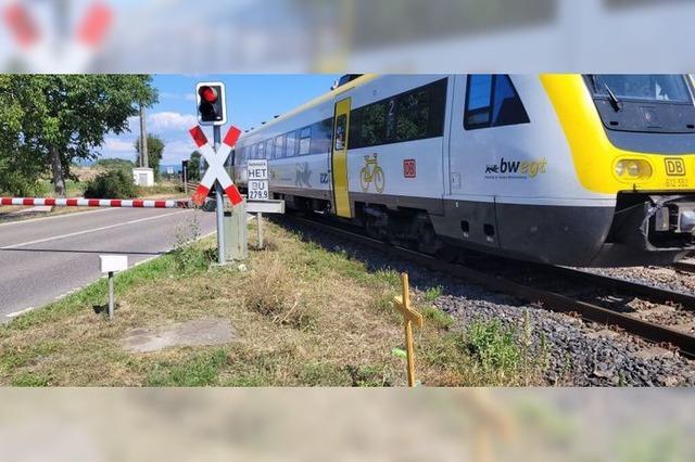 Kleintransporter fhrt bei Wyhlen eine Bahnschranke ab