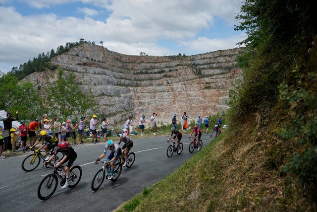 Das Fahrerfeld der Tour de France auf dem Weg nach Carcassonne.  | Foto: Mosa'ab Elshamy/AP/dpa
