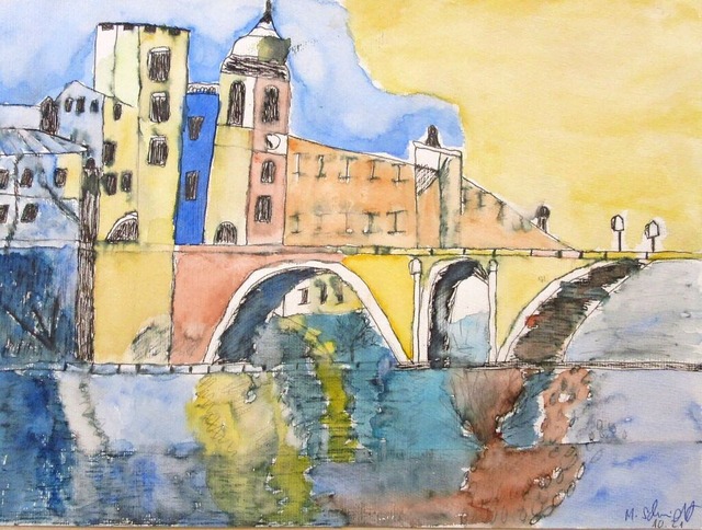 Stadt mit Brcke,  gemalt von  Meike Schmidt  | Foto: Stadt  Lahr
