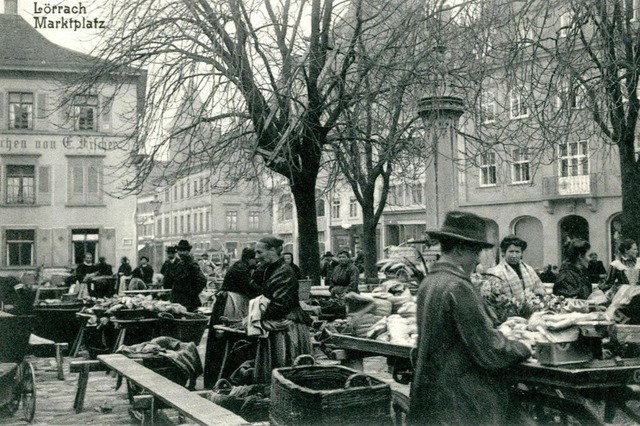 Den Markt in Lrrach um 1910 zeigt die...us der Sammlung des Dreilndermuseums.  | Foto: Dreilndermuseum 