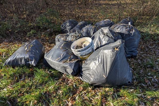 19 Plastikscke  voll Mlle sowie drei Plastikeimer beim Baggersee Hohberg-Niederschopfheim gefunden