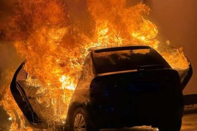 Das Auto brannte aus.  | Foto: Feuerwehr Lrrach