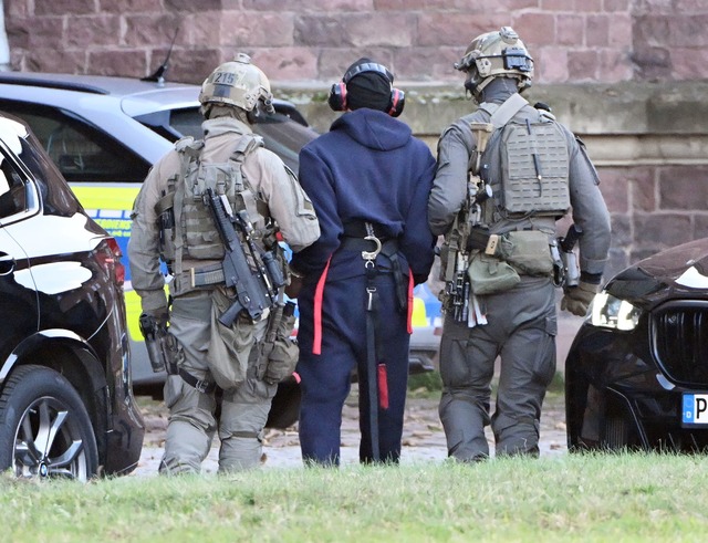 Am Donnerstagnachmittag kam Serhij K. mit dem Hubschrauber in Karlsruhe an.  | Foto: Uli Deck/dpa