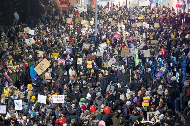 Teilnehmer unterschiedlicher Organisat...lung der neuen AfD-Jugendorganisation.  | Foto: Boris Roessler (dpa)