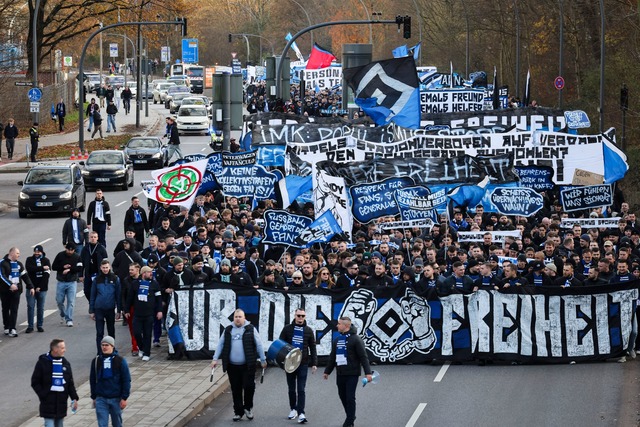 Tausende Fan protestieren in Hamburg d...Politik zur Sicherheit in den Stadien.  | Foto: Christian Charisius/dpa