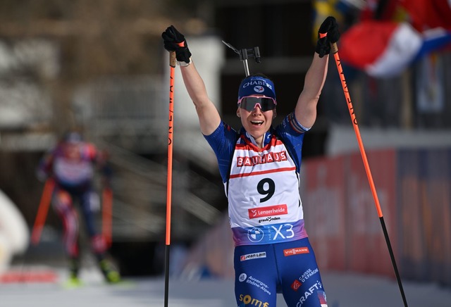 Oc&eacute;ane Michelon gewann WM-Silber im Massenstart. (Archivbild)  | Foto: Martin Schutt/dpa