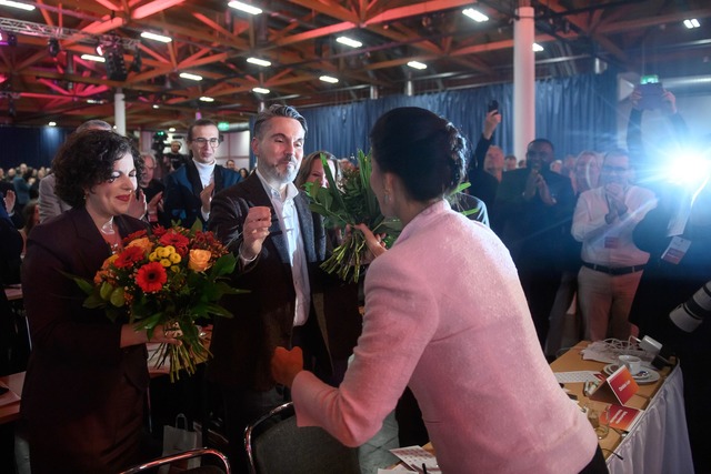 F&uuml;hrungswechsel beim BSW: Sahra W...i und Fabio De Masi sind gew&auml;hlt.  | Foto: Klaus-Dietmar Gabbert/dpa