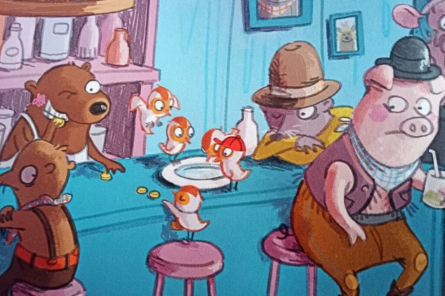 Fünf (fremde) Piepmätze bringen Dusty Hill ganz schön durcheinander! | Foto: Verlag Fünf (fremde) Piepmätze bringen Dusty Hill ganz schön durcheinander! | Foto: Verlag