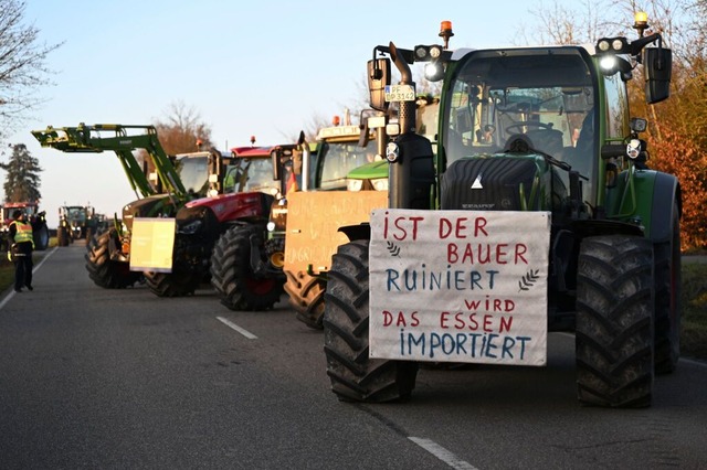 Landwirte mit Traktoren demonstrieren ... zu niedriger Milch- und Butterpreise.  | Foto: Katharina Kausche (dpa)