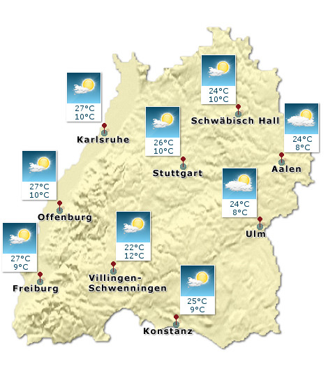 Baden-Württemberg - Wetterkarte - Heute