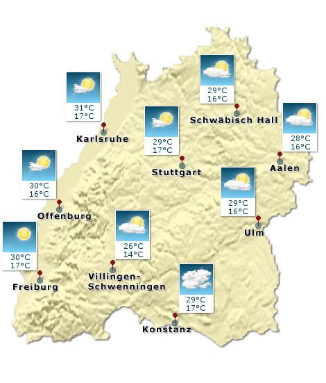 Baden-Wrttemberg - Wetterkarte - Heute